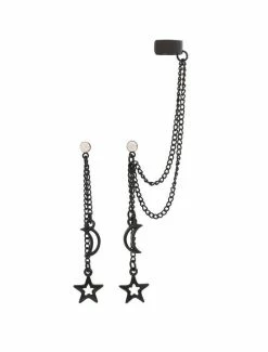 Wholesale ✨ Blackheart Matte Black Moon & Stars Dangle Cuff Earrings 👏