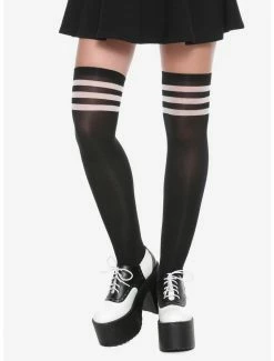 Best reviews of 👏 Blackheart Black & White Varsity Stripe Thigh Highs 🔥
