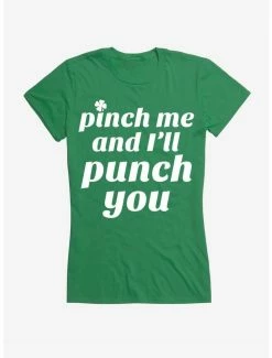 Hot Sale ⭐ St. Patty's Pinch Me And I'll Punch You 👧 Girls T-Shirt 🎁 -HT Style Outlet Store 11834352 hi