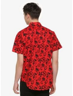 Deals 🎉 Red Devil Woven Button-Up Hot Topic Exclusive 🔥 -HT Style Outlet Store 11921640 av2
