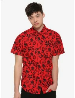 Deals 🎉 Red Devil Woven Button-Up Hot Topic Exclusive 🔥