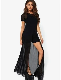 Outlet ✨ Black Sheer High Slit 👗 Dress 👏