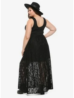 Hot Sale ❤️ Black Lace-Up Skull Lace Maxi 👗 Dress Plus Size 👍 -HT Style Outlet Store 12629517 av1
