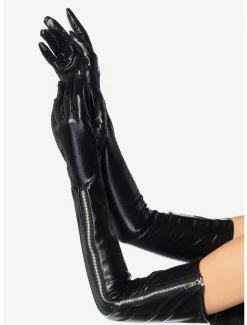 Wholesale ⌛ Wet Look Opera Length Zipper Glove 🎁
