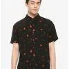 Brand new 🤩 Dark Symbols Black & Red Woven Button-Up 😉 -HT Style Outlet Store 12795635 hi