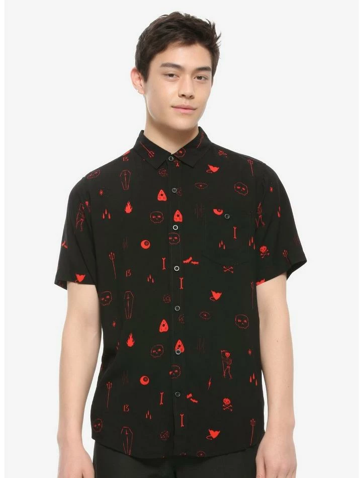 Brand new ๐คฉ Dark Symbols Black & Red Woven Button-Up ๐ 3 Brand new ๐คฉ Dark Symbols Black & Red Woven Button-Up ๐