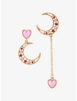 Cheapest โ๏ธ Pink Moon & Hearts Mismatch Earrings โจ