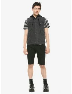 Discount 👏 Black Washed Removable Hood Denim Vest 🛒 6 Discount 👏 Black Washed Removable Hood Denim Vest 🛒 -HT Style Outlet Store 12831842 av1