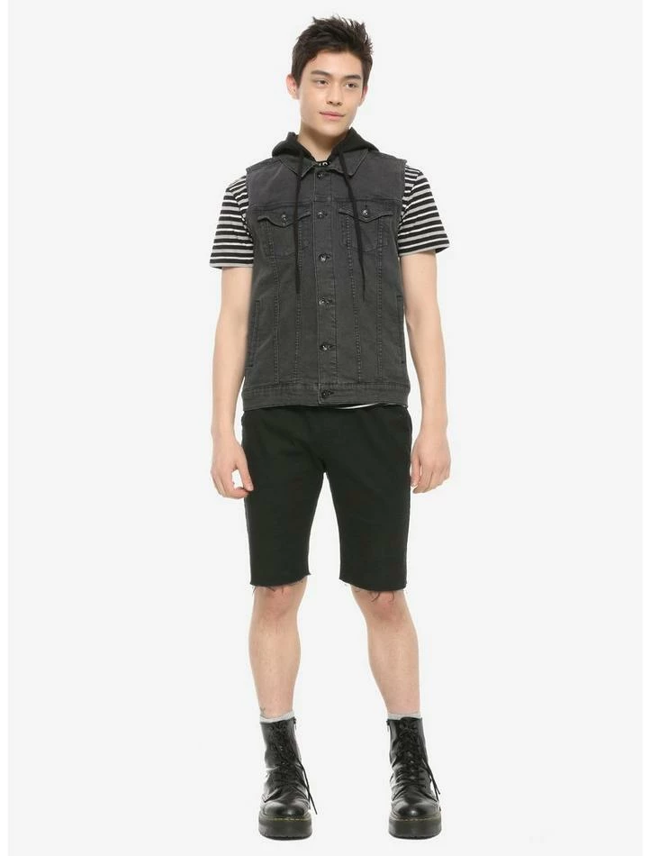 Discount 👏 Black Washed Removable Hood Denim Vest 🛒 4 Discount 👏 Black Washed Removable Hood Denim Vest 🛒 - Image 2