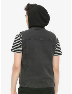 Discount 👏 Black Washed Removable Hood Denim Vest 🛒 7 Discount 👏 Black Washed Removable Hood Denim Vest 🛒 -HT Style Outlet Store 12831842 av2