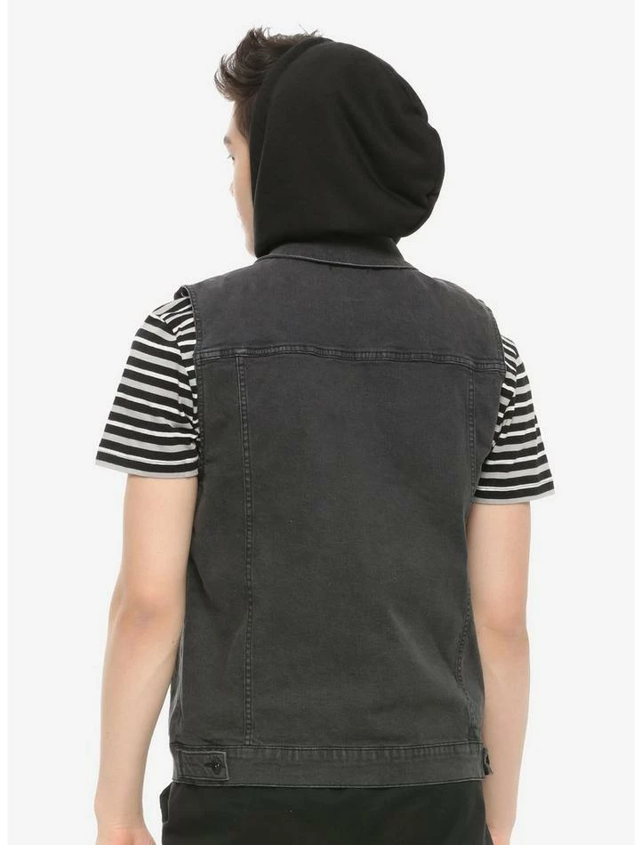 Discount 👏 Black Washed Removable Hood Denim Vest 🛒 5 Discount 👏 Black Washed Removable Hood Denim Vest 🛒 - Image 3