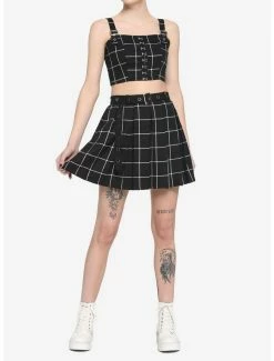 Brand new ⌛ Black & White Plaid Pleated 👗 Skirt With Grommet Belt 😍 -HT Style Outlet Store 12834626 av2