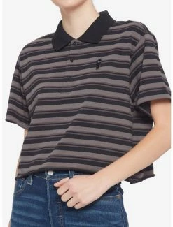 Coupon 💯 Black & White Stripe Coffin Oversized 👧 Girls Polo 👕 Shirt 👍