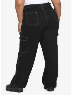 Coupon 🥰 HT Denim Black & Green Stitch Hi-Rise Carpenter Pants Plus Size ⭐ -HT Style Outlet Store 13230256 av1
