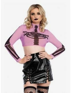 Brand new 🔔 Skeleton Purple And Black High Neck Long Sleeve Crop Top 🥰