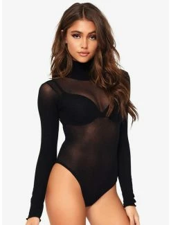 Wholesale ❤️ Black High Neck Long-Sleeve Bodysuit ⭐