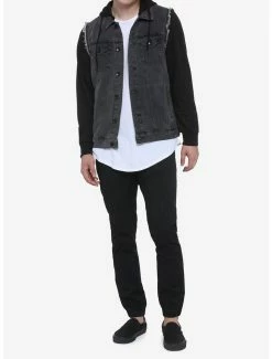Buy 😀 Black Removable Hood & Sleeves Denim Jacket ⭐ -HT Style Outlet Store 13886351 av1