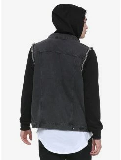 Buy 😀 Black Removable Hood & Sleeves Denim Jacket ⭐ -HT Style Outlet Store 13886351 av2