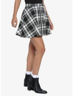 Top 10 😉 Black & White Plaid O-Ring Skater 👗 Skirt ⭐
