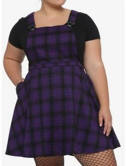 Discount 🤩 Black & Purple Plaid 👗 Skirtall Plus Size 🛒