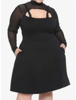 Best deal ❤️ Mesh & Buckle Strap 👗 Dress Plus Size 🔔