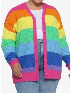 Top 10 โค๏ธ Rainbow Stripe Chunky Knit ๐ง Girls Cardigan Plus Size ๐