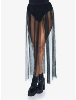 Best Sale ⌛ Black Multi Slit Sheer 👗 Skirt ✨