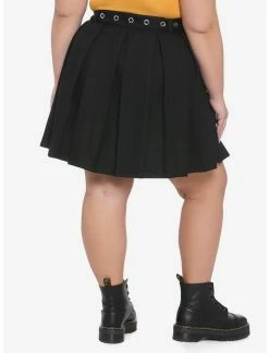 Coupon 😀 Black Pleated 👗 Skirt With Grommet Belt Plus Size ⌛ -HT Style Outlet Store 14353078 av1