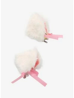 Budget 🌟 White & Pink Fuzzy Cat Ear Hair Clips 😍 -HT Style Outlet Store 14397469 av1