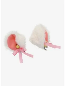 Budget 🌟 White & Pink Fuzzy Cat Ear Hair Clips 😍 -HT Style Outlet Store 14397469 av2