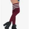 Best Pirce 🥰 Athletic 3 Stripe Thigh Highs Burgundy 🔔 -HT Style Outlet Store 14652066 hi
