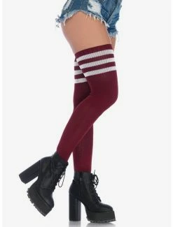 Best Pirce 🥰 Athletic 3 Stripe Thigh Highs Burgundy 🔔