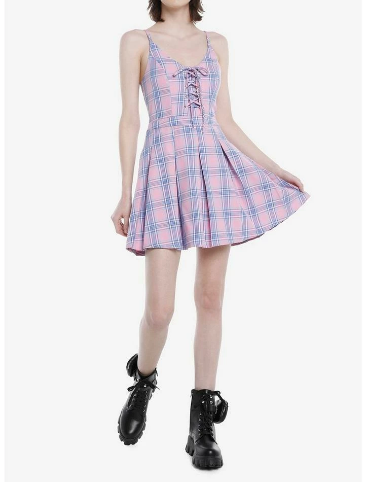 Hot Sale ๐คฉ Pink & Purple Plaid Lace-Up ๐ Dress ๐ฏ 4 Hot Sale ๐คฉ Pink & Purple Plaid Lace-Up ๐ Dress ๐ฏ - Image 2
