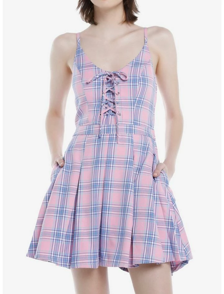 Hot Sale ๐คฉ Pink & Purple Plaid Lace-Up ๐ Dress ๐ฏ 3 Hot Sale ๐คฉ Pink & Purple Plaid Lace-Up ๐ Dress ๐ฏ
