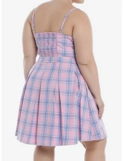 Buy 🌟 Pink & Purple Plaid Lace-Up 👗 Dress Plus Size 😀 -HT Style Outlet Store 14701329 av2