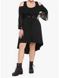 Cheap 😀 Black Lace Cold Shoulder Hi-Low 👗 Dress Plus Size 🛒 -HT Style Outlet Store 14704307 av1