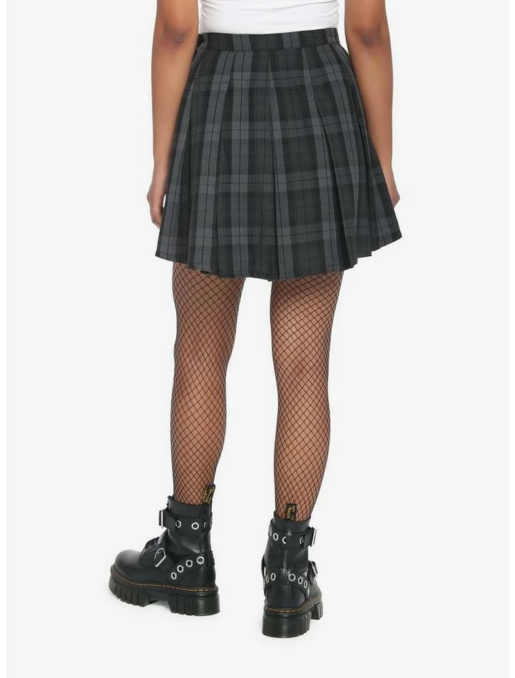 Hot Sale 🤩 Black & Grey Plaid Buckle Asymmetrical Pleated 👗 Skirt 🎁 4 Hot Sale 🤩 Black & Grey Plaid Buckle Asymmetrical Pleated 👗 Skirt 🎁 - Image 2