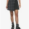 Hot Sale 🤩 Black & Grey Plaid Buckle Asymmetrical Pleated 👗 Skirt 🎁 -HT Style Outlet Store 14704490 hi