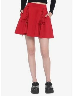 Deals 😀 Red Lace-Up Skater 👗 Skirt ⭐