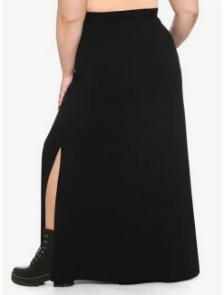 Budget 🔥 Black Side Slit Maxi 👗 Skirt Plus Size 🧨 -HT Style Outlet Store 14704599 av1