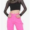 Discount 🔥 Black Mesh Layered 👧 Girls Crop Long-Sleeve Top ⌛ -HT Style Outlet Store 14731948 hi