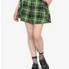 Deals 🎁 Black & Neon Green Plaid O-Ring Skater 👗 Skirt 😀 -HT Style Outlet Store 14732182 hi