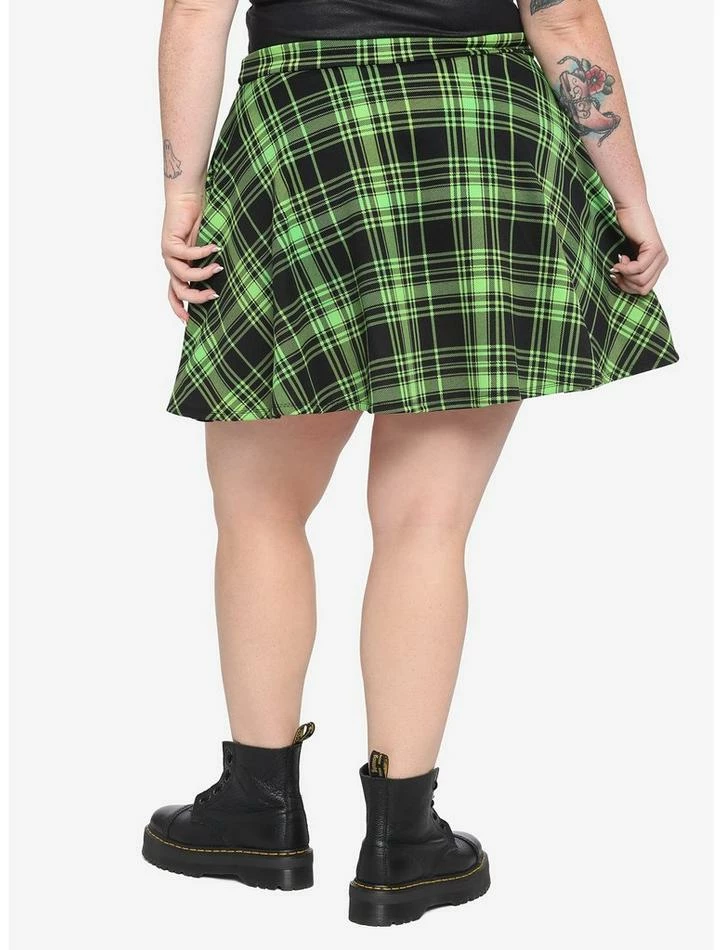 Discount 😍 Black & Neon Green Plaid O-Ring Skater 👗 Skirt Plus Size 👏 4 Discount 😍 Black & Neon Green Plaid O-Ring Skater 👗 Skirt Plus Size 👏 - Image 2