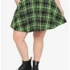 Discount 😍 Black & Neon Green Plaid O-Ring Skater 👗 Skirt Plus Size 👏 -HT Style Outlet Store 14732190 hi