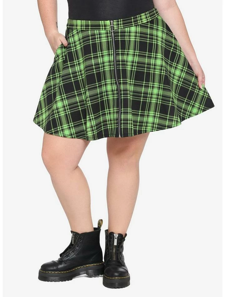 Discount 😍 Black & Neon Green Plaid O-Ring Skater 👗 Skirt Plus Size 👏 3 Discount 😍 Black & Neon Green Plaid O-Ring Skater 👗 Skirt Plus Size 👏