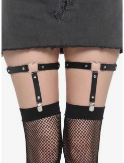 Best Sale 🛒 Black & Silver Heart O-Ring Garter Set ✨