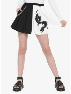 Cheap 🧨 Dragon Black & White Split Pleated Chain 👗 Skirt 👏