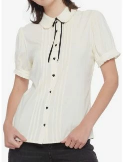 Outlet 👍 Antique White Ruffle Bow 👧 Girls Woven Button-Up 😀