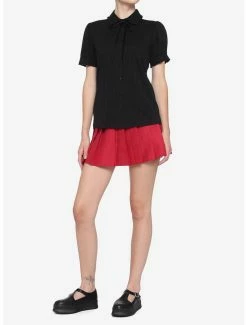 Buy 🎁 Black Puff Sleeve Tie-Front 👧 Girls Woven Button-Up ⌛ -HT Style Outlet Store 14850194 av1