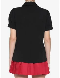 Buy 🎁 Black Puff Sleeve Tie-Front 👧 Girls Woven Button-Up ⌛ -HT Style Outlet Store 14850194 av2